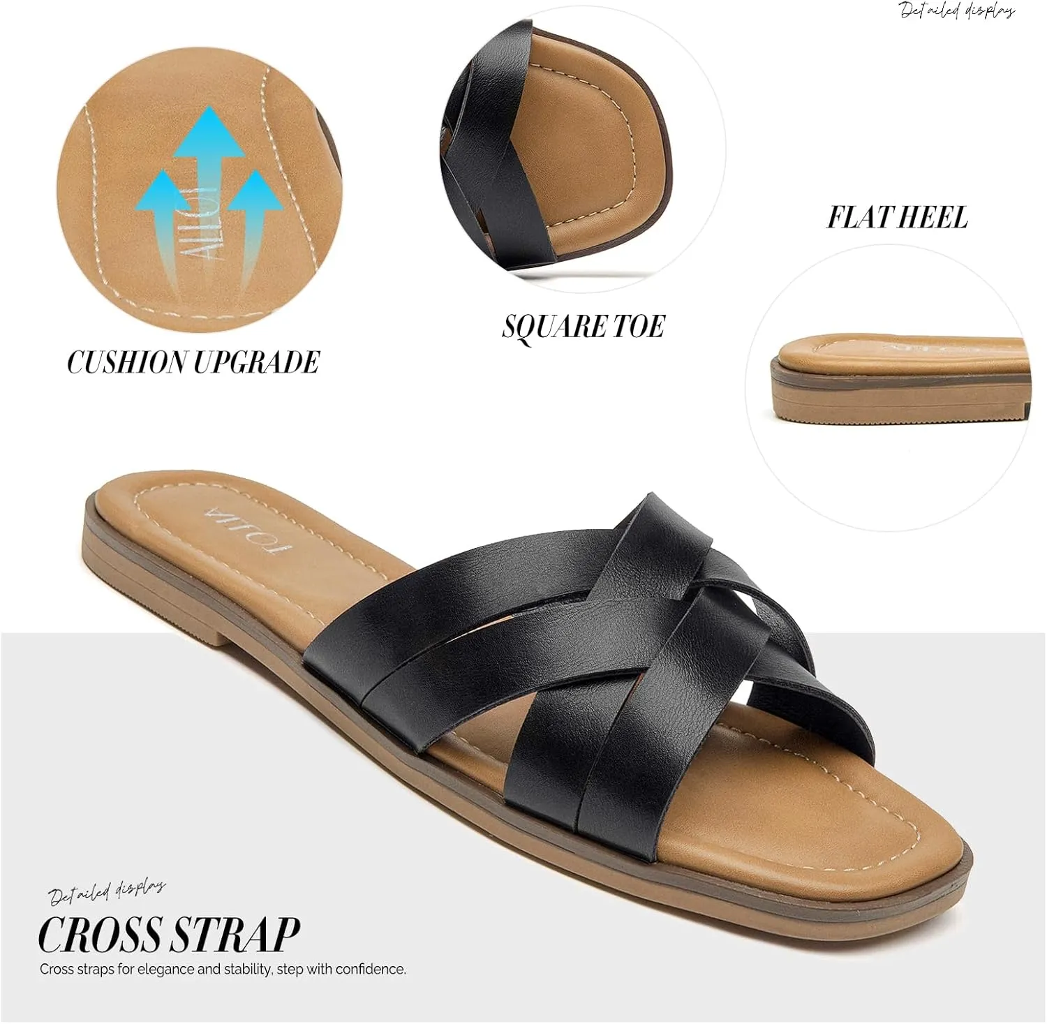 ALLOT Women's Flat Sandals Cross Straps Slides Slip On Open Toe Comfortable Summer Shoes