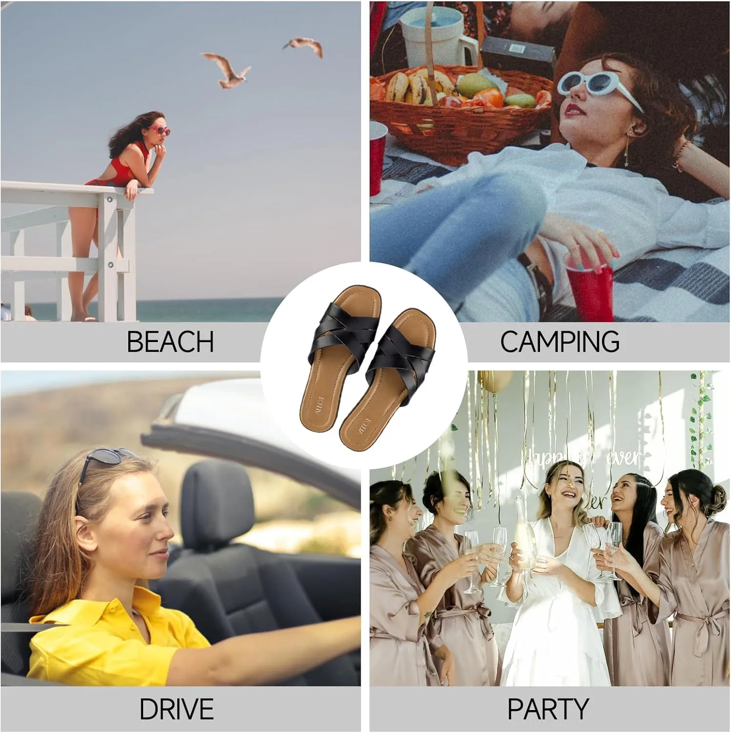 ALLOT Women's Flat Sandals Cross Straps Slides Slip On Open Toe Comfortable Summer Shoes