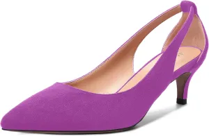 AMBELIGHT Womens Slip On Suede Pointed Toe Casual Office Kitten Low Heel Pumps Shoes 2 Inch
