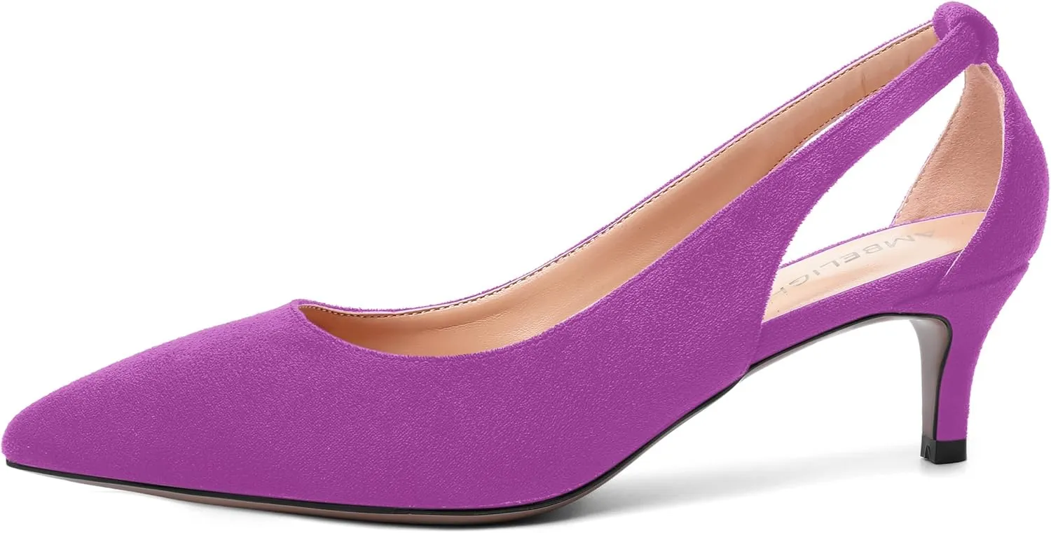 AMBELIGHT Womens Slip On Suede Pointed Toe Casual Office Kitten Low Heel Pumps Shoes 2 Inch