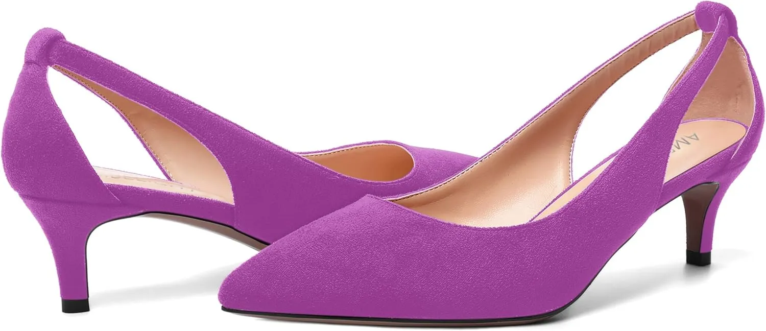 AMBELIGHT Womens Slip On Suede Pointed Toe Casual Office Kitten Low Heel Pumps Shoes 2 Inch