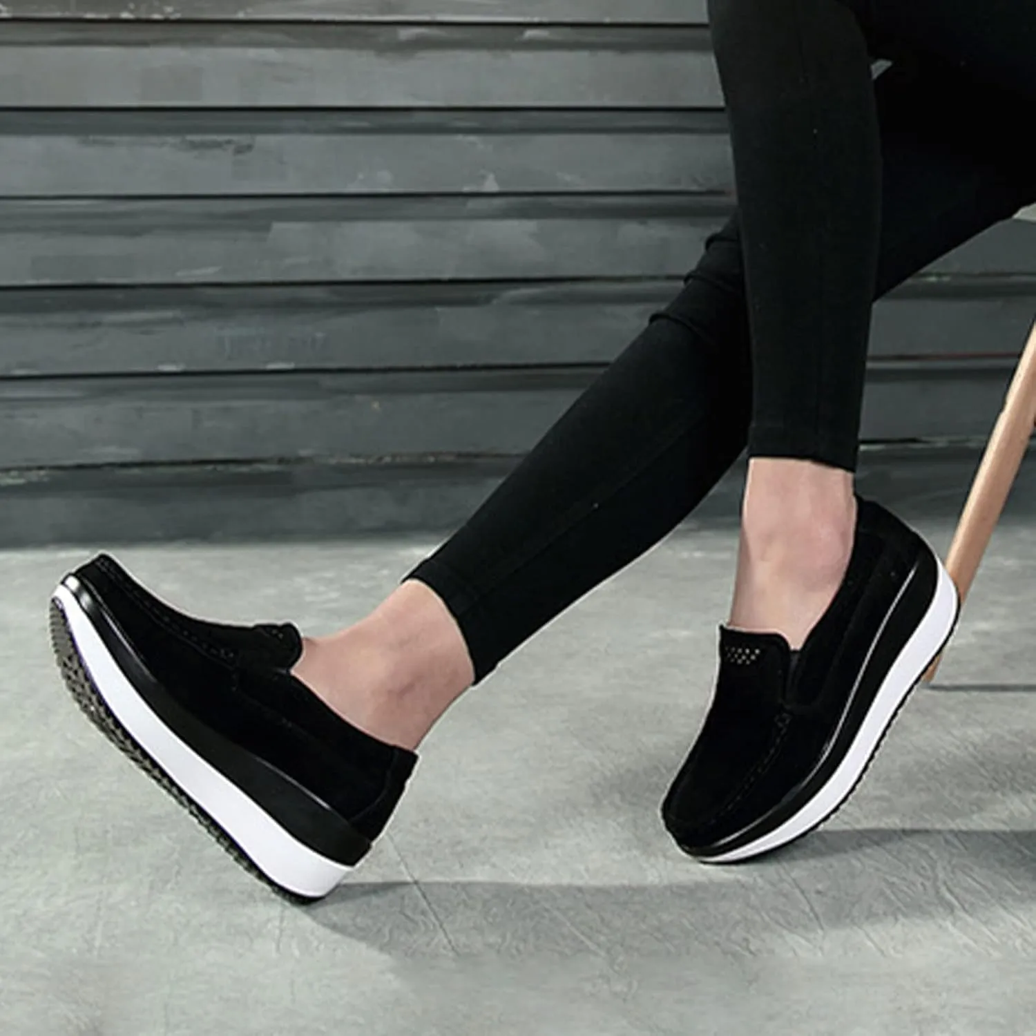 AngryMonkey Women's Winter Fashion Platform Sneakers High Hidden Heel Wedge Moccasin Slip-on Casual Non-Slip Suede Walking Shoes