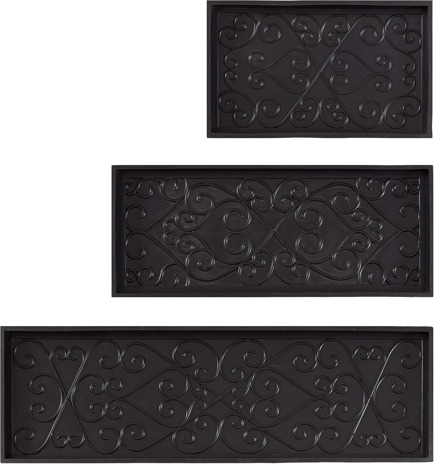 Anji Mountain Black Boot/Shoe Tray with Coir, Fits 3 Pair (34.5"" Wide), Diamond and Rubber Insert (AMB0BT3F-016)