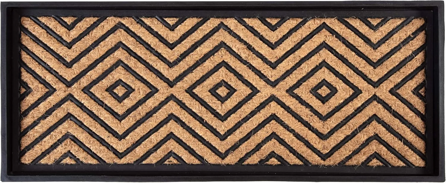 Anji Mountain Black Boot/Shoe Tray with Coir, Fits 3 Pair (34.5"" Wide), Diamond and Rubber Insert (AMB0BT3F-016)