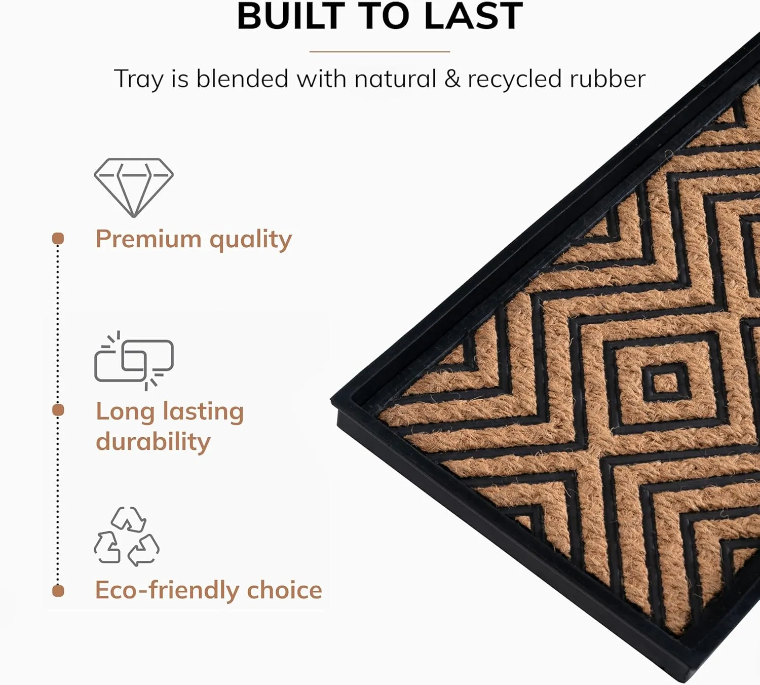 Anji Mountain Black Boot/Shoe Tray with Coir, Fits 3 Pair (34.5"" Wide), Diamond and Rubber Insert (AMB0BT3F-016)