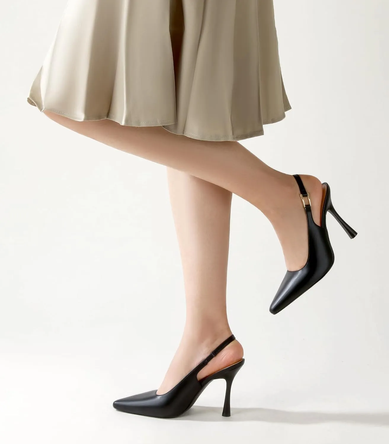 Ankis Slingback Heels for Women 3.9in Kitten Heels Closed Pointed Toe High Heel Wedding Party Dress Shoes Women's Pumps