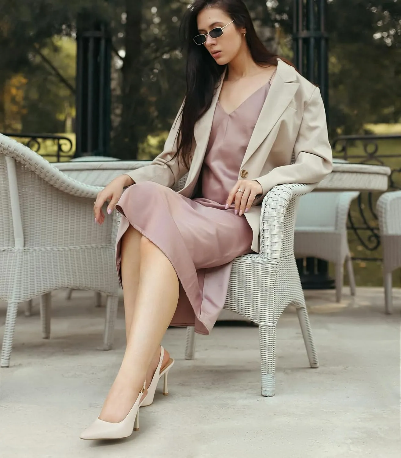 Ankis Slingback Heels for Women 3.9in Kitten Heels Closed Pointed Toe High Heel Wedding Party Dress Shoes Women's Pumps