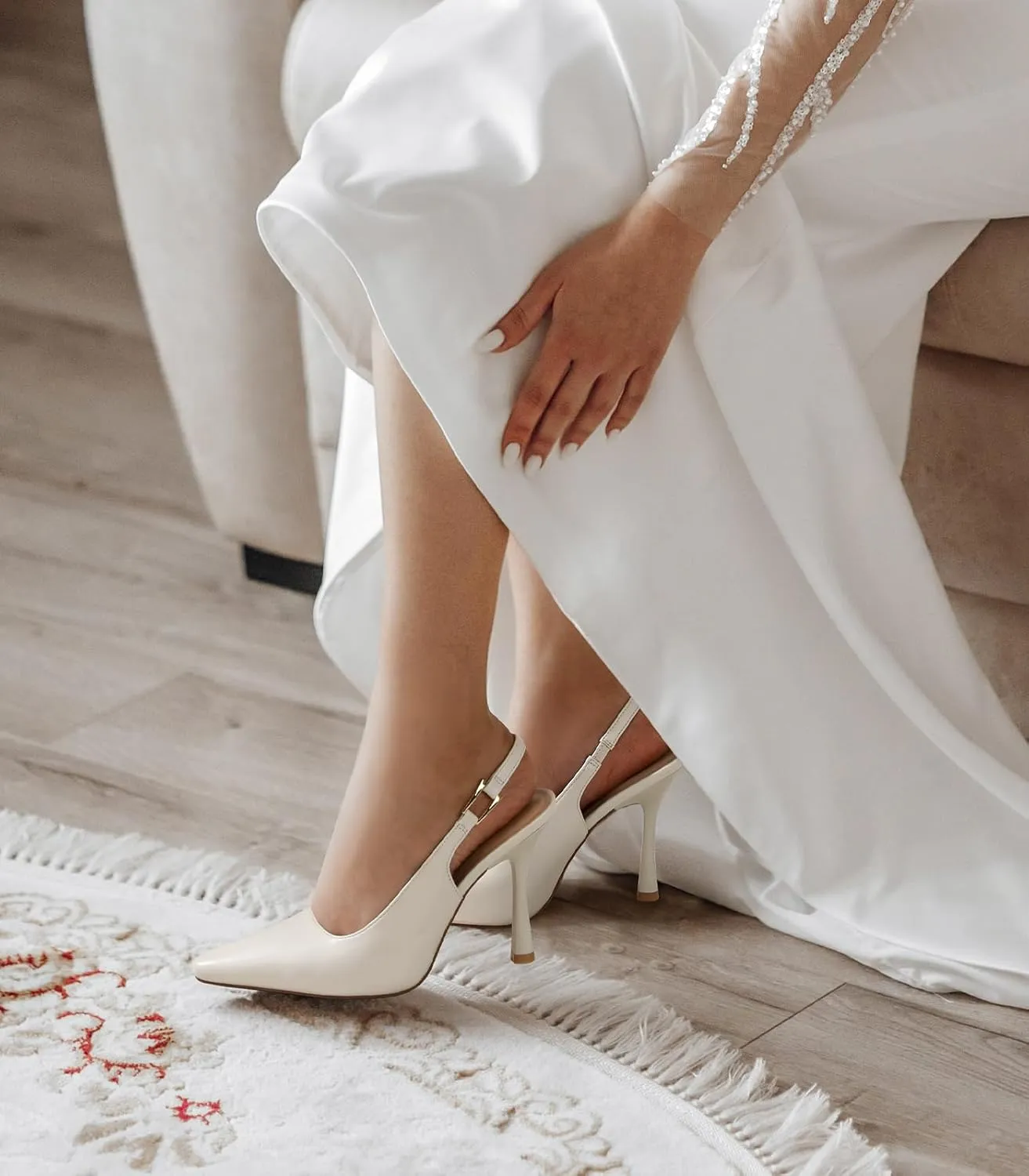 Ankis Slingback Heels for Women 3.9in Kitten Heels Closed Pointed Toe High Heel Wedding Party Dress Shoes Women's Pumps