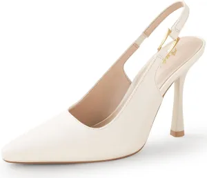 Ankis Slingback Heels for Women 3.9in Kitten Heels Closed Pointed Toe High Heel Wedding Party Dress Shoes Women's Pumps