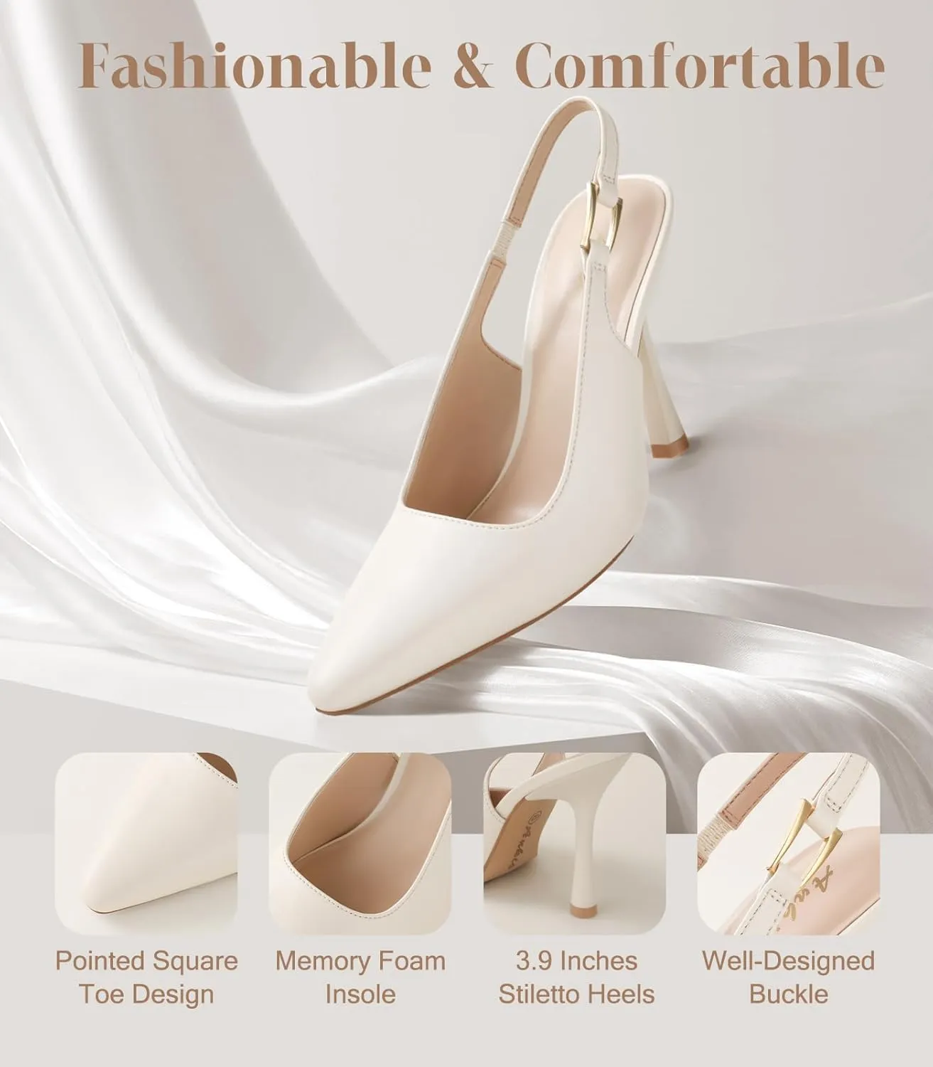 Ankis Slingback Heels for Women 3.9in Kitten Heels Closed Pointed Toe High Heel Wedding Party Dress Shoes Women's Pumps