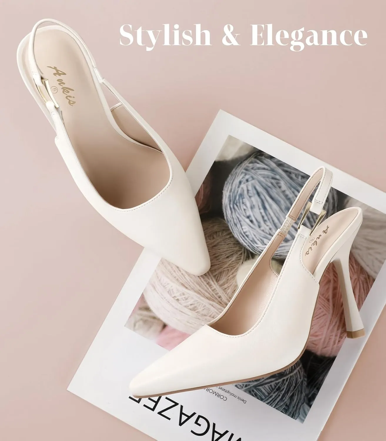 Ankis Slingback Heels for Women 3.9in Kitten Heels Closed Pointed Toe High Heel Wedding Party Dress Shoes Women's Pumps