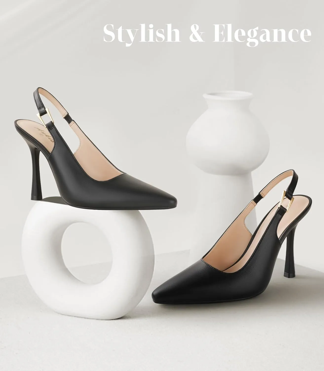 Ankis Slingback Heels for Women 3.9in Kitten Heels Closed Pointed Toe High Heel Wedding Party Dress Shoes Women's Pumps