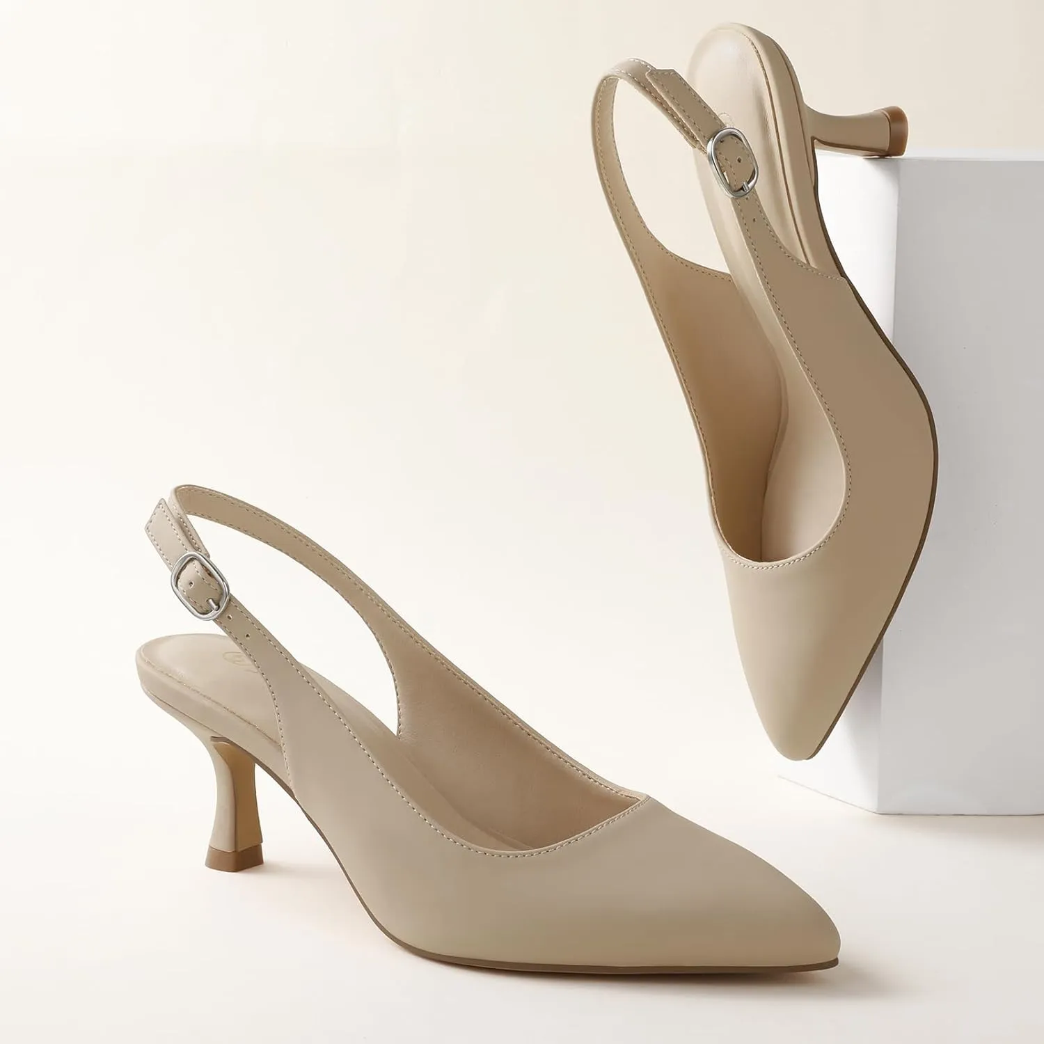 Ankis Slingback Heels for Women Closed Toe Women's Pumps Kitten Heel Wedding Party Casual Dress Shoes