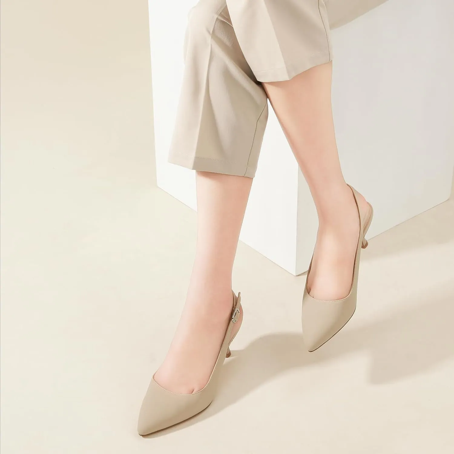 Ankis Slingback Heels for Women Closed Toe Women's Pumps Kitten Heel Wedding Party Casual Dress Shoes