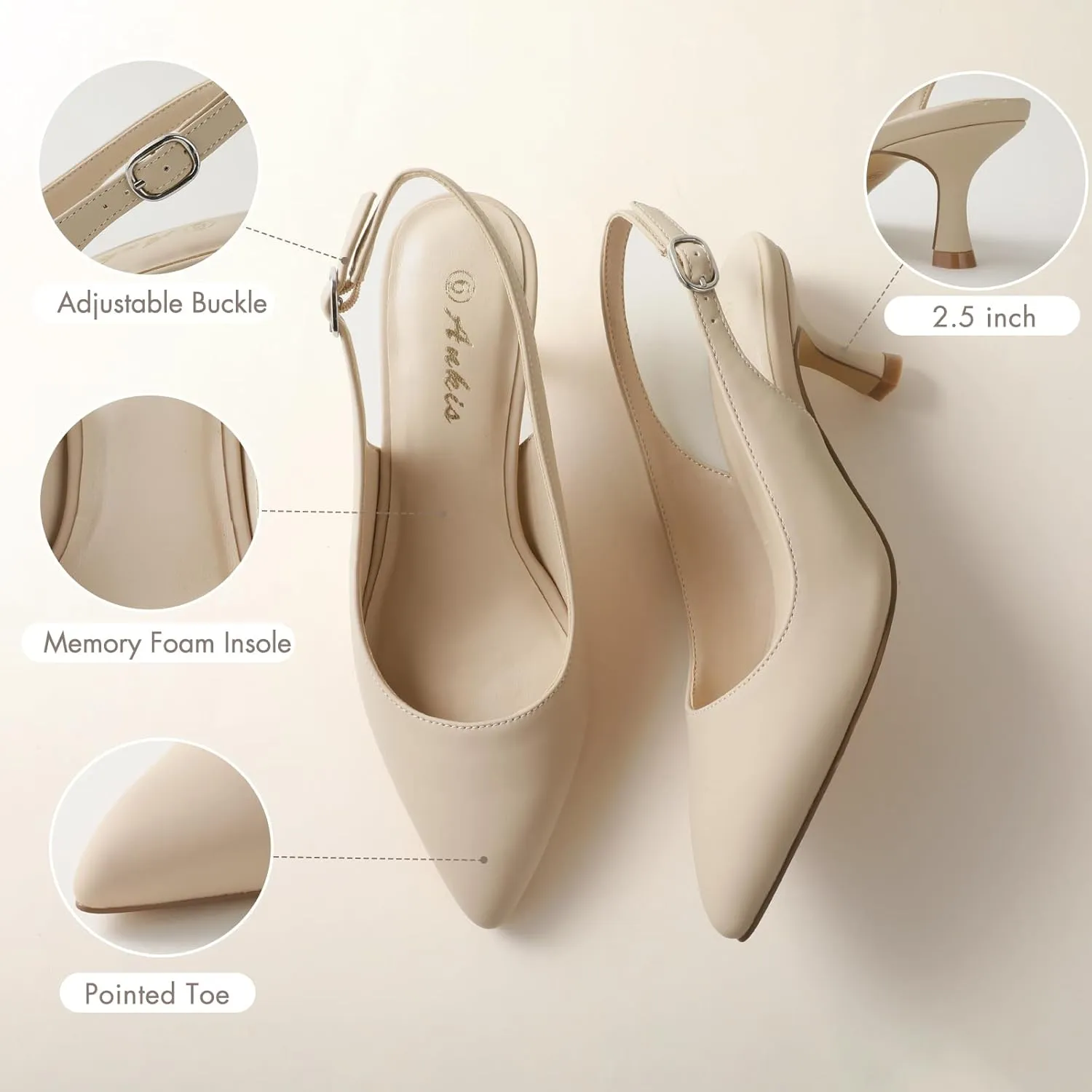Ankis Slingback Heels for Women Closed Toe Women's Pumps Kitten Heel Wedding Party Casual Dress Shoes