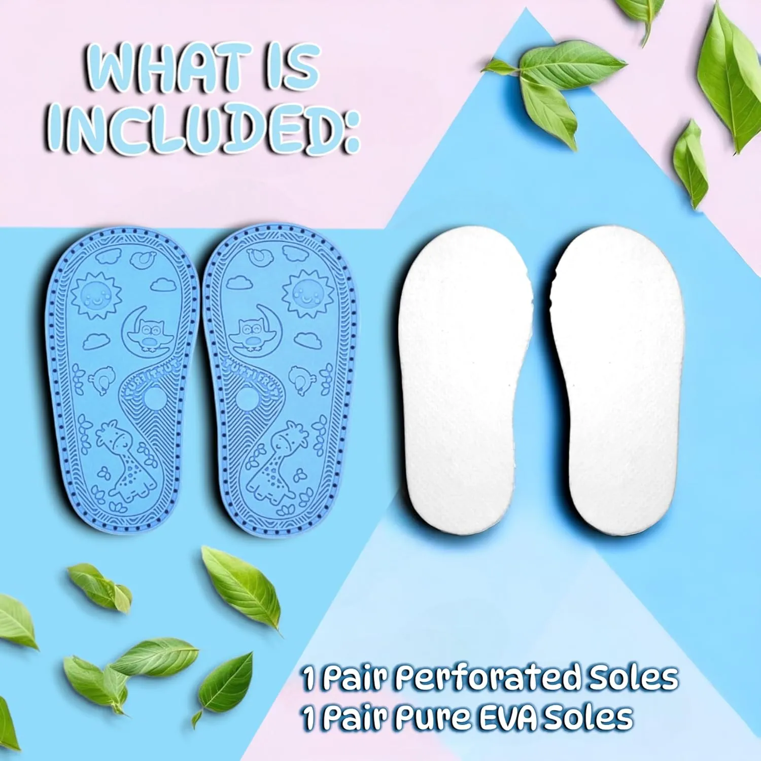 Ann G Perforated Baby Shoe Soles with Pure EVA Inner Soles, Soft, Flexible, Nonslip, Comfortable, Crochet Accessories, Babies First Shoes