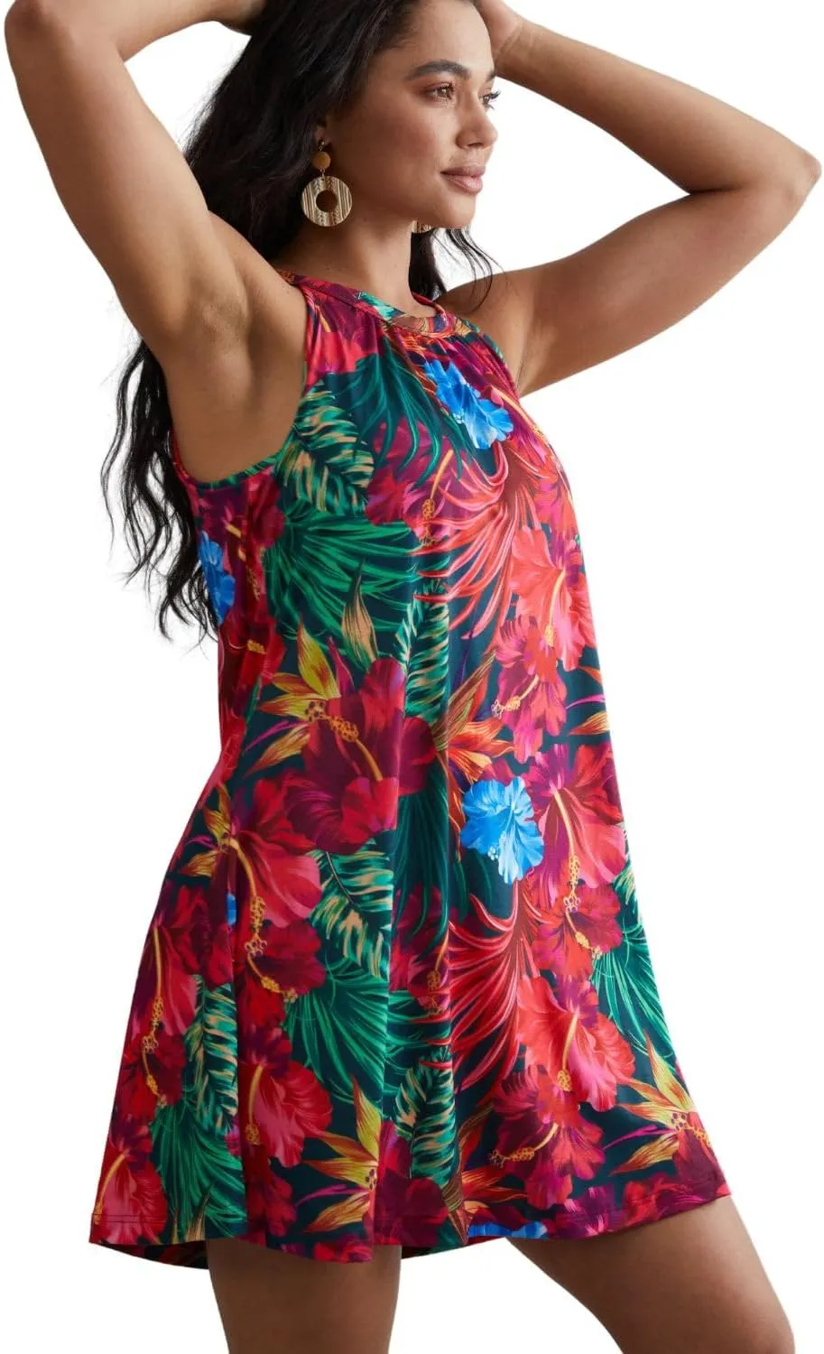 ANYFITTING Summer Dress with Built in Bra Casual Beach Sundress Flowy Halter Mini Short Dresses for Women 2025