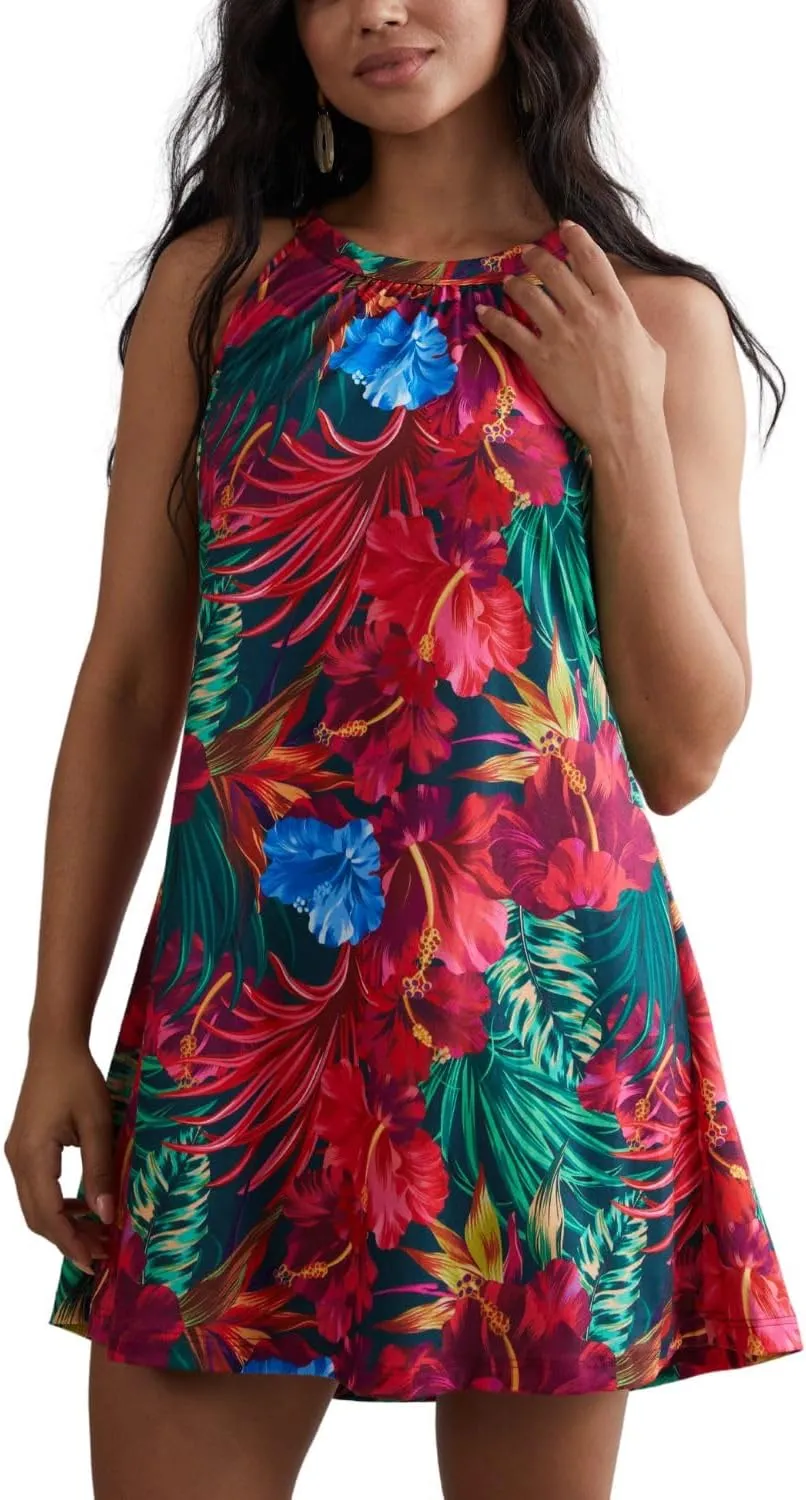 ANYFITTING Summer Dress with Built in Bra Casual Beach Sundress Flowy Halter Mini Short Dresses for Women 2025
