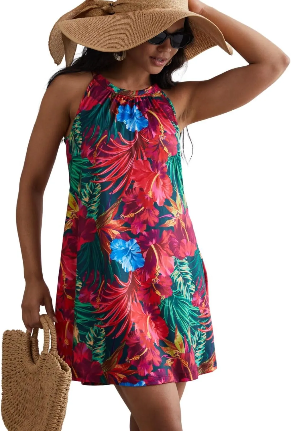 ANYFITTING Summer Dress with Built in Bra Casual Beach Sundress Flowy Halter Mini Short Dresses for Women 2025