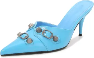 Arqa Heel Mules for Women,Rivet Studded 3.9 Inch Stiletto Heel Slippers