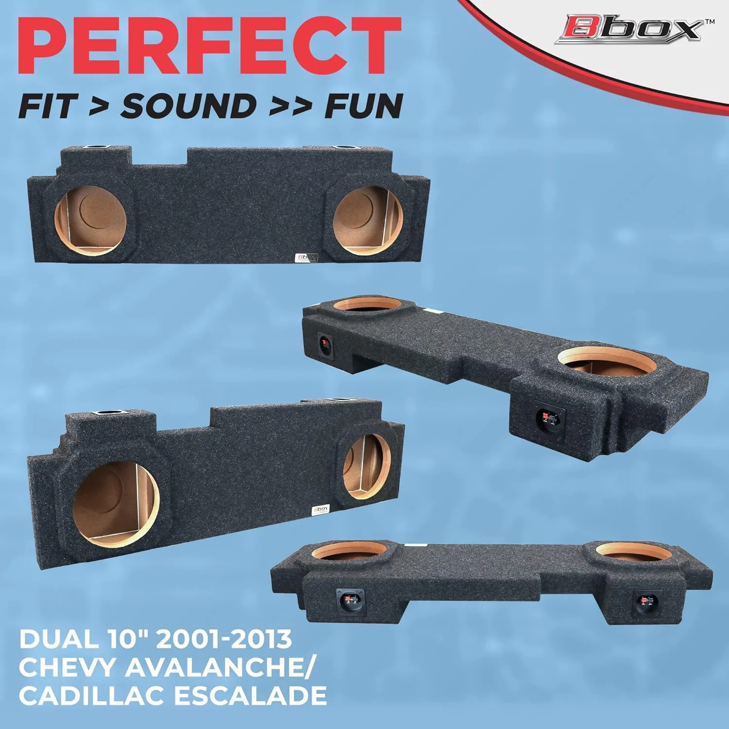 Atrend Bbox Dual 10" Sealed Carpeted Subwoofer Enclosure - Fits 2001 - 2013 Chevrolet / GMC Avalanche/Escalade - Subwoofer Box Improves Audio Quality, Sound & Bass - Charcoal