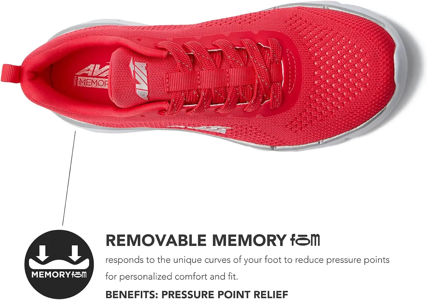 Avia Dive Lightweight Running Sneakers for Women with Memory Foam - Black, Red, & Blue