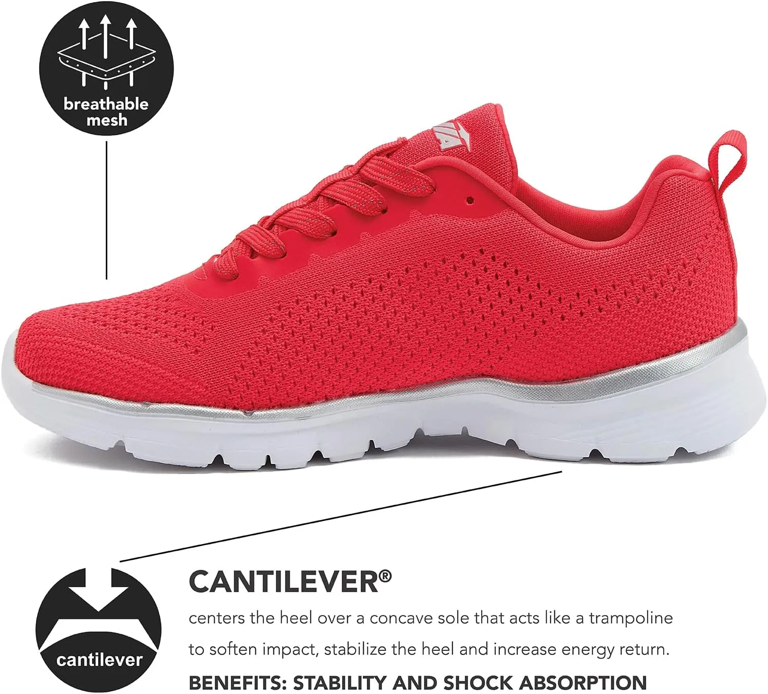 Avia Dive Lightweight Running Sneakers for Women with Memory Foam - Black, Red, & Blue