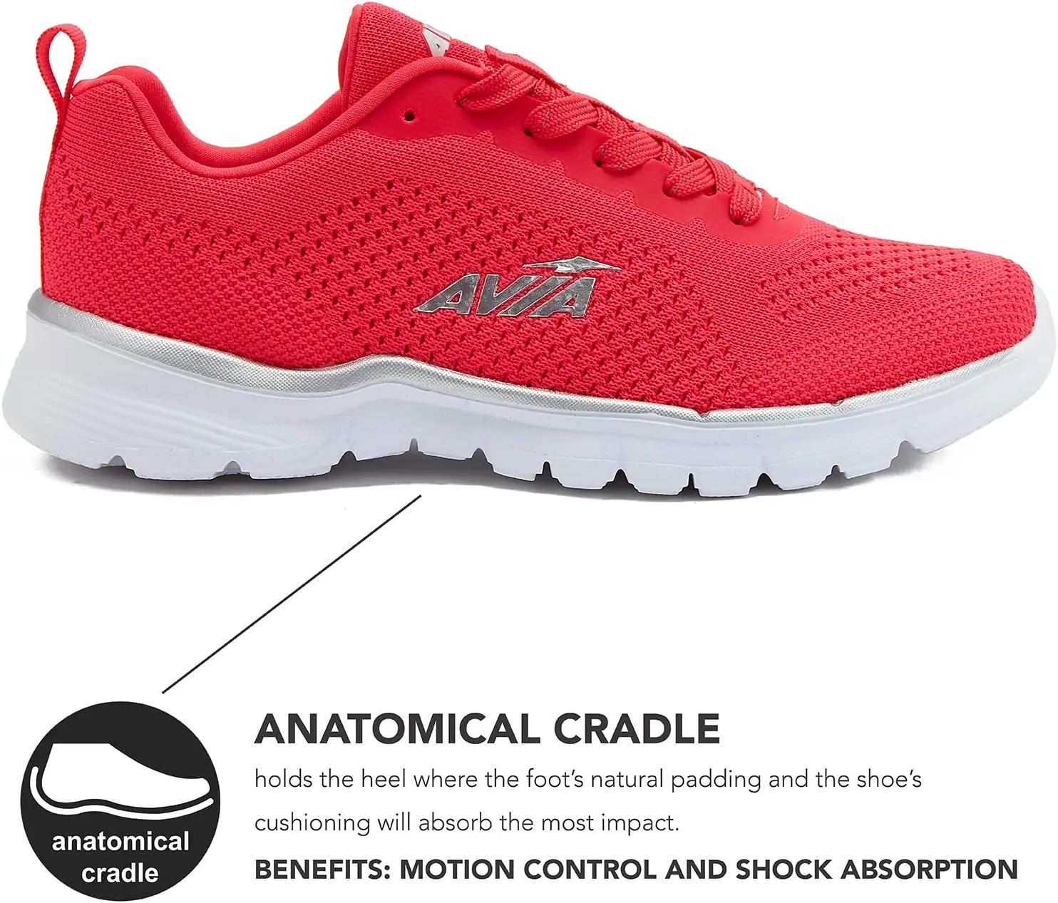Avia Dive Lightweight Running Sneakers for Women with Memory Foam - Black, Red, & Blue
