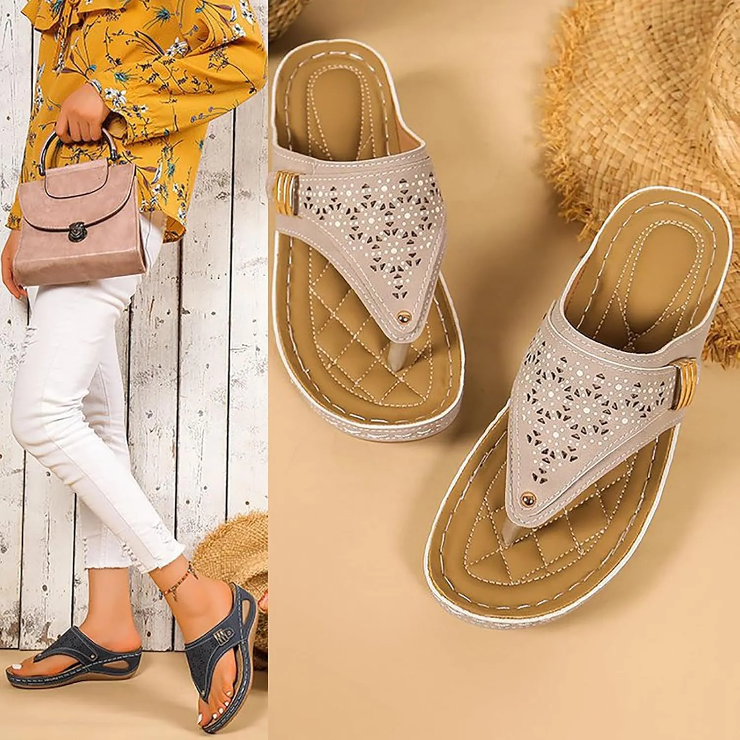 Avylays Orthopedic Sandals for Women Breathable Mesh Hollow Sport Sandals Wedge Heel Flip Flops Summer Casual Slides