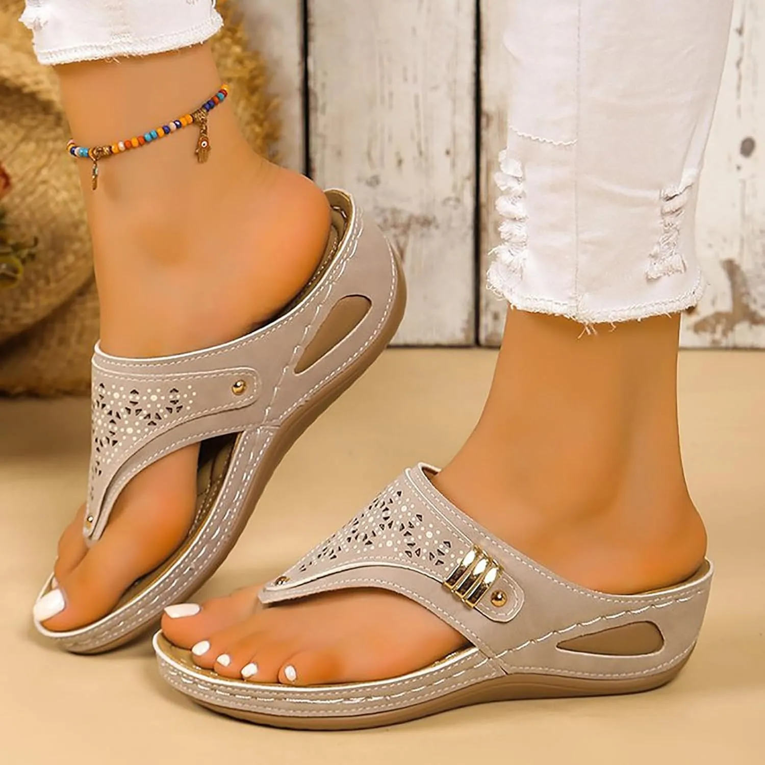 Avylays Orthopedic Sandals for Women Breathable Mesh Hollow Sport Sandals Wedge Heel Flip Flops Summer Casual Slides
