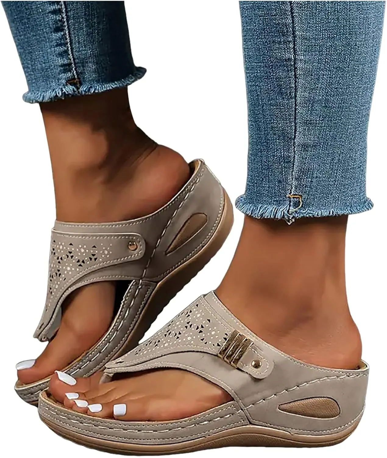 Avylays Orthopedic Sandals for Women Breathable Mesh Hollow Sports Sandals Wedge Heel Flip Flops Summer Casual Slides