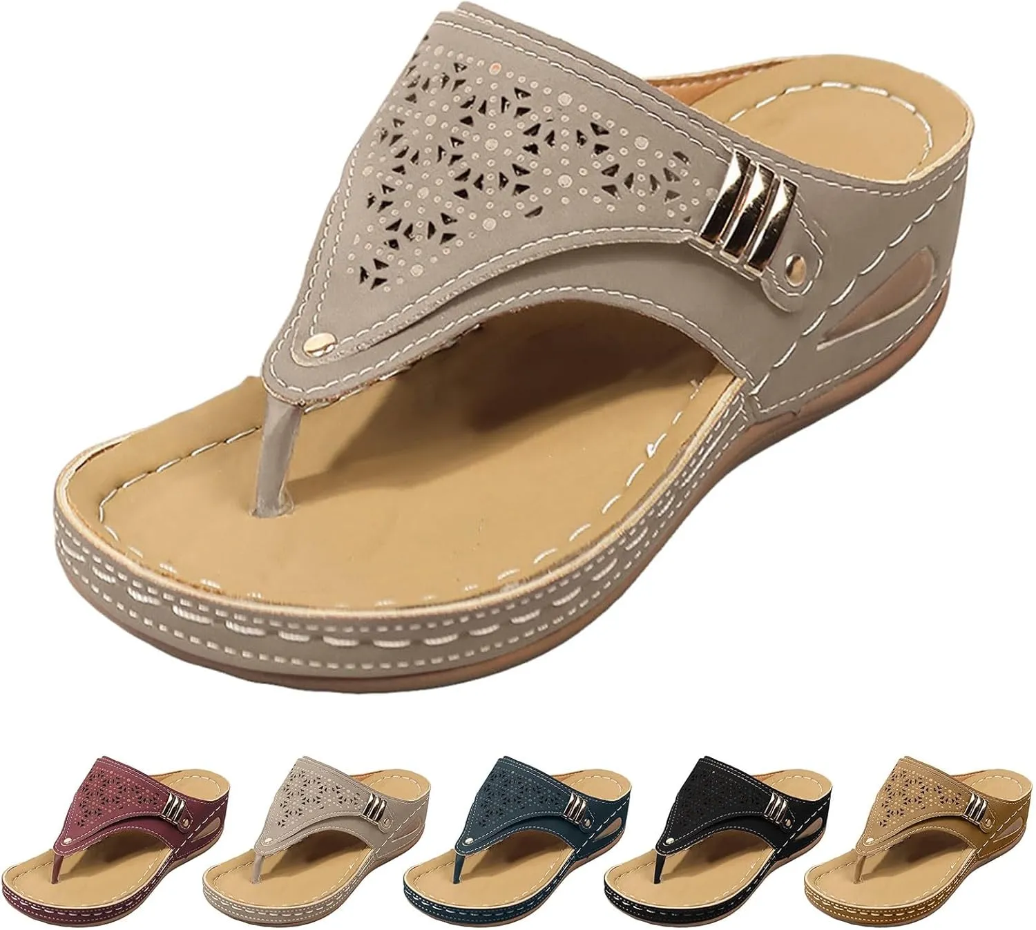 Avylays Orthopedic Sandals for Women Breathable Mesh Hollow Sports Sandals Wedge Heel Flip Flops Summer Casual Slides