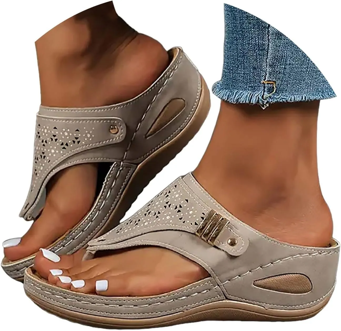 Avylays Orthopedic Sandals for Women Breathable Mesh Hollow Sports Sandals Wedge Heel Flip Flops Summer Casual Slides