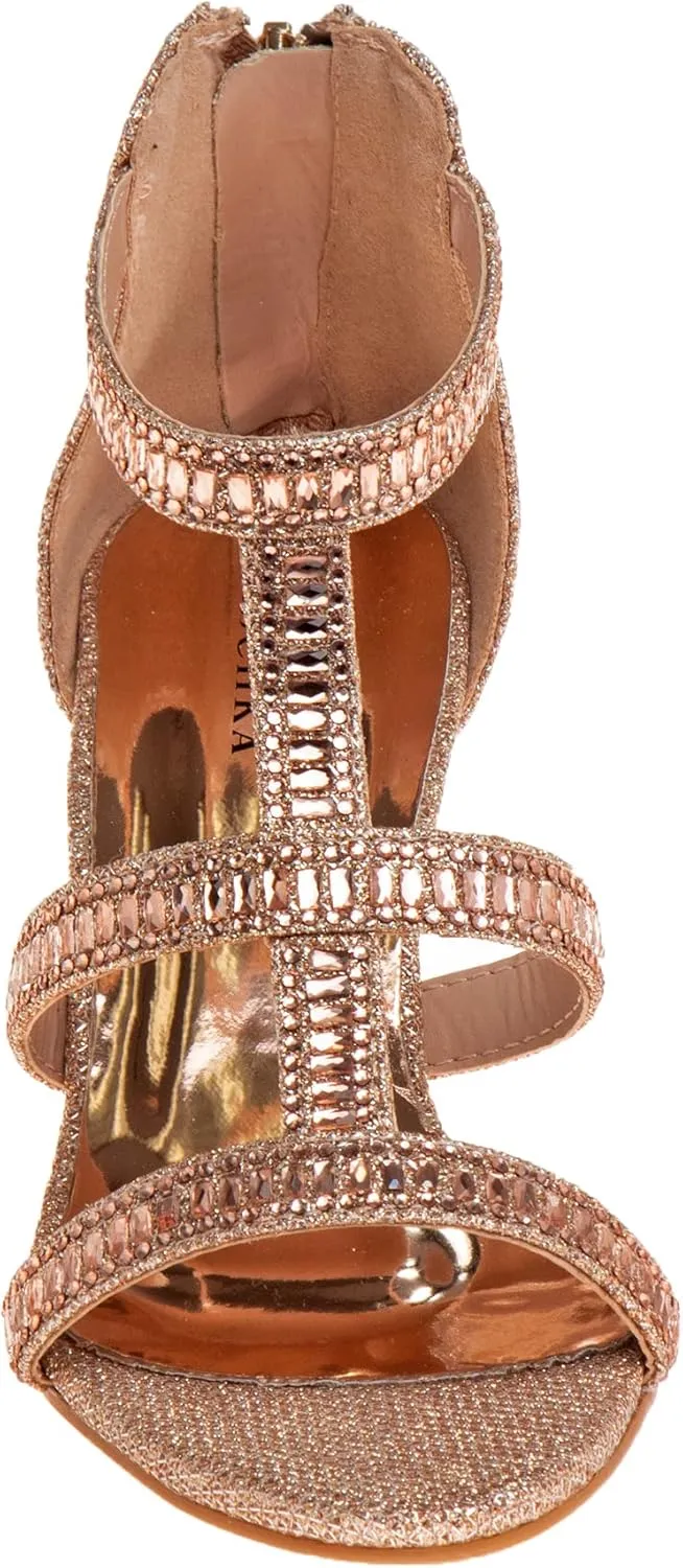 Badgley Mischka Girls Michelle Rhinestone Dress Pump Open toe Sandal - Gold/Rose/White/Silver (Little/Big kid)