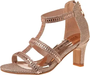 Badgley Mischka Girls Michelle Rhinestone Dress Pump Open toe Sandal - Gold/Rose/White/Silver (Little/Big kid)