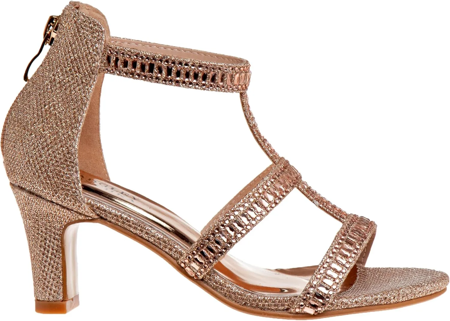 Badgley Mischka Girls Michelle Rhinestone Dress Pump Open toe Sandal - Gold/Rose/White/Silver (Little/Big kid)