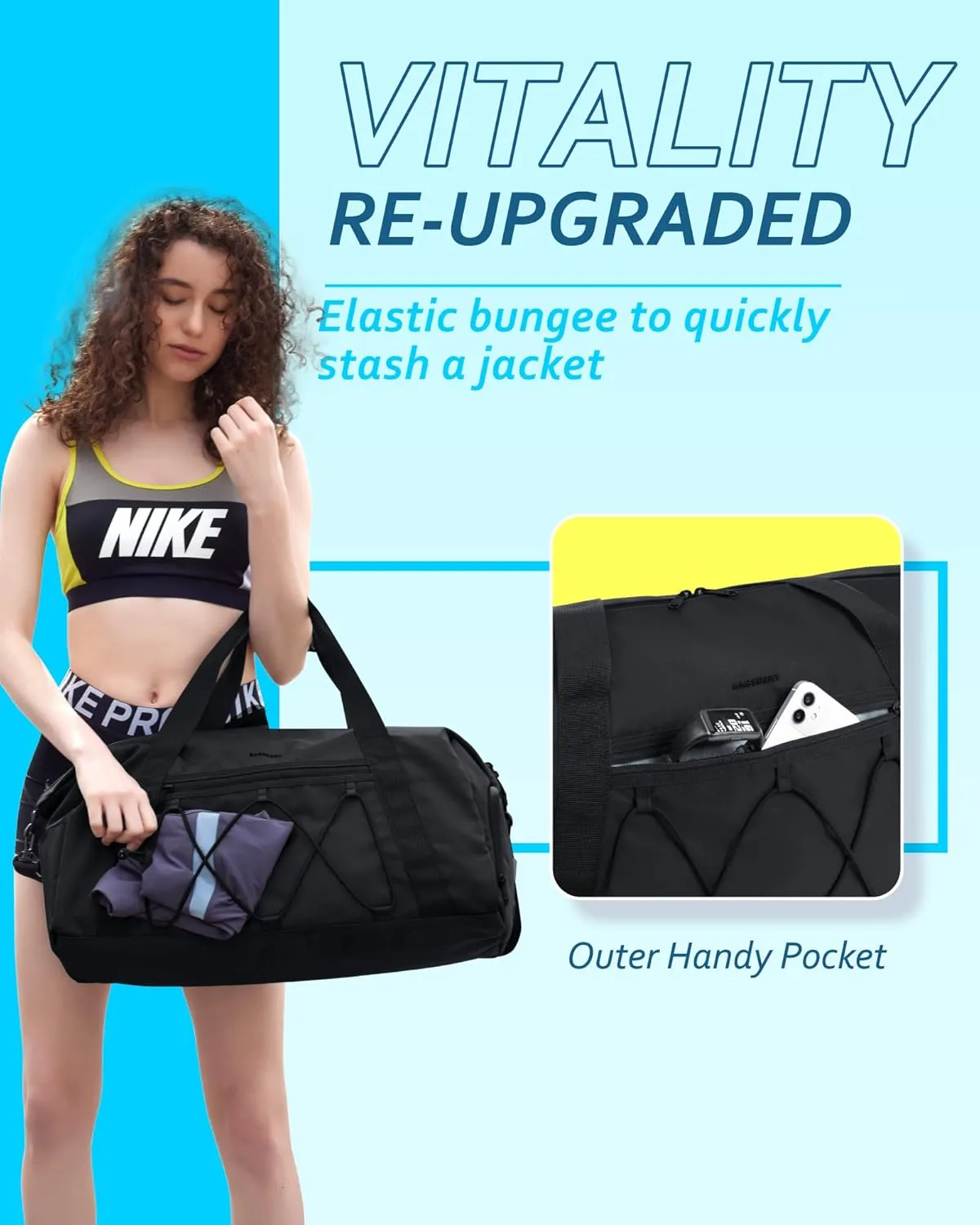 BAGSMART Gym Bag With Shoe Compartment & Wet Pocket, Lightweight Sports Travel Duffel Bag, Carry On Bag Weekender Overnight Bag, Water Resistant Sports Gym Tote Bags Swimming Yoga, Dark pink