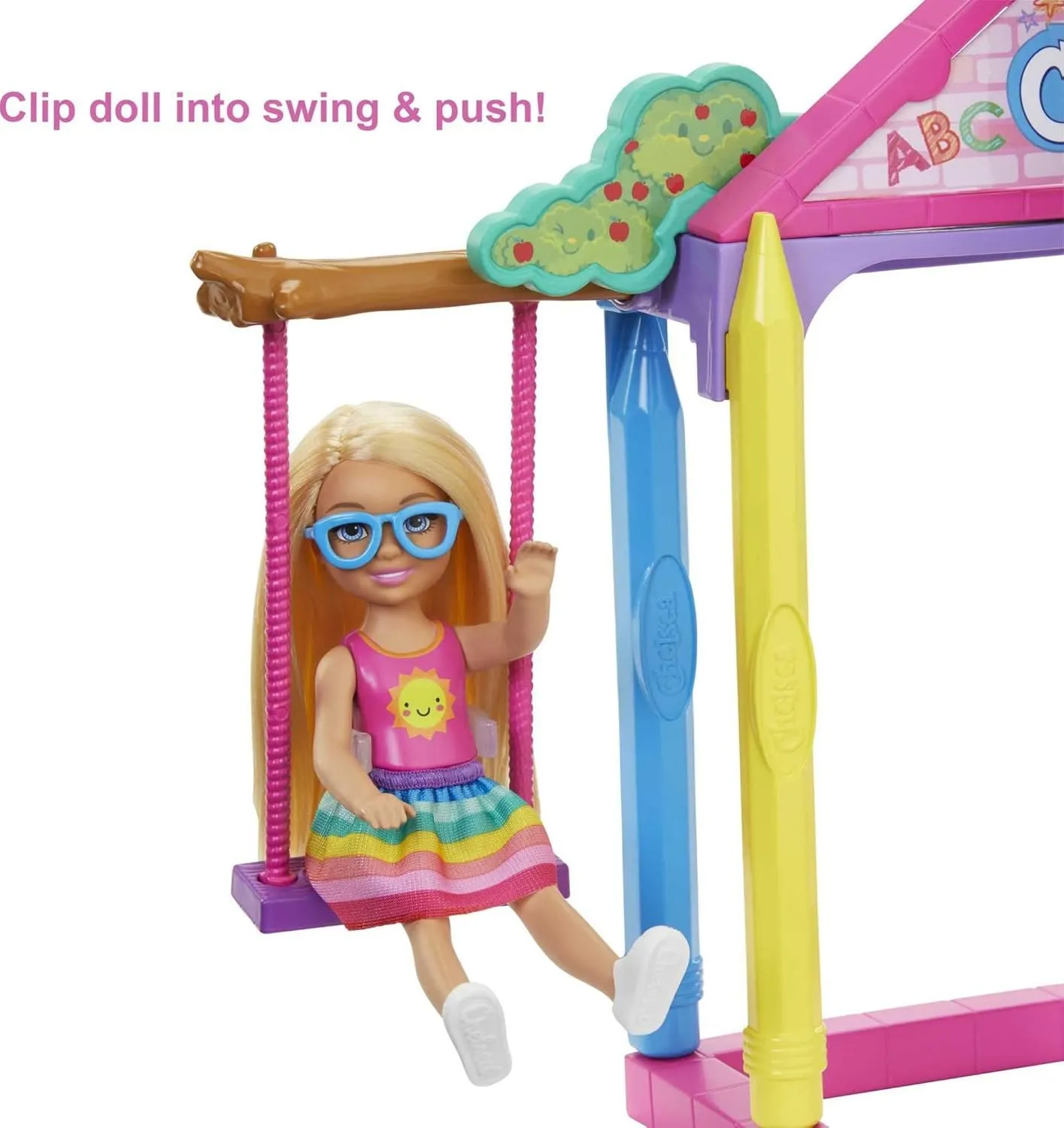 Barbie Club Chelsea School Playset with Blonde Small Doll & Classroom Accessories, Flipping Blackboard, Cafeteria, Desks & More