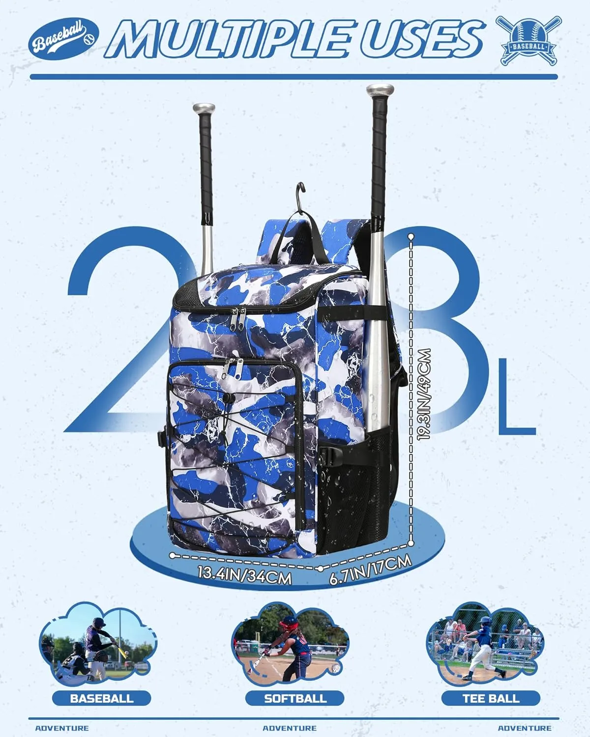 Baseball Softball Gear Bag Backpack for Boys Girls Ages 6-8 8-12 12-14 Large Kids T-Ball Bat Bags with Ventilated Shoe Compartment Baseball Softball Players Stuff Supplies
