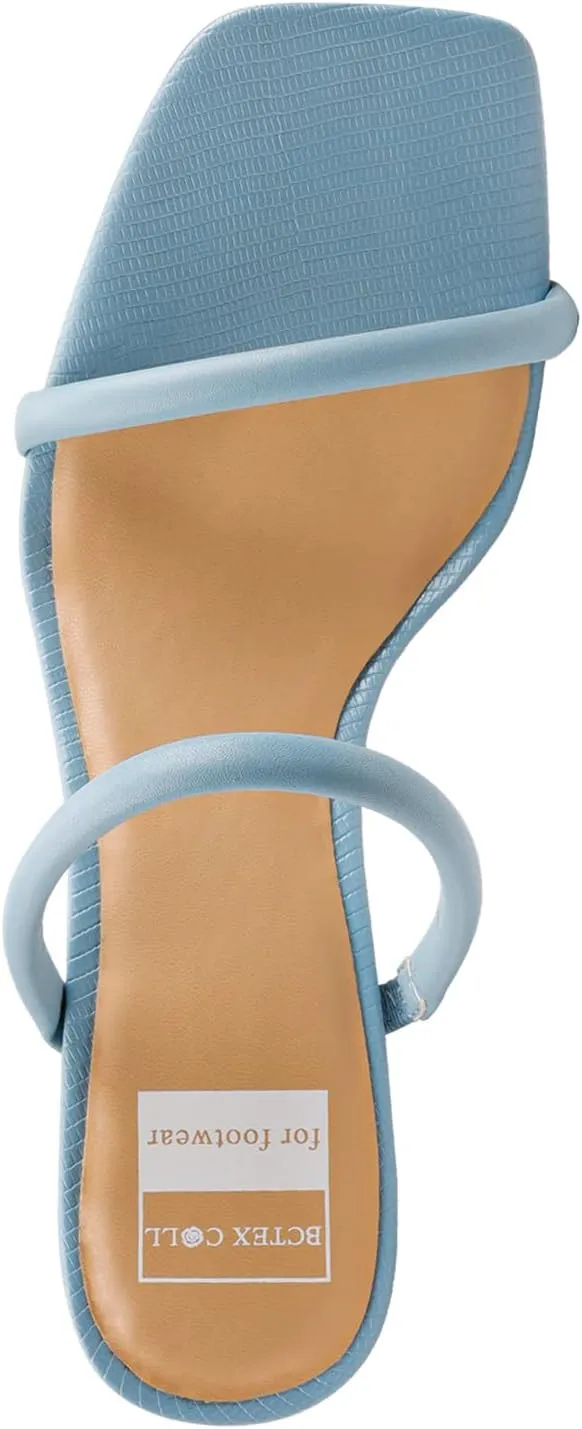 BCTEX COLL Women's High Heeled Sandal Two Strap Square Toe Slip on High-heeled Sandal High Heel Sandal Comfortable for Women