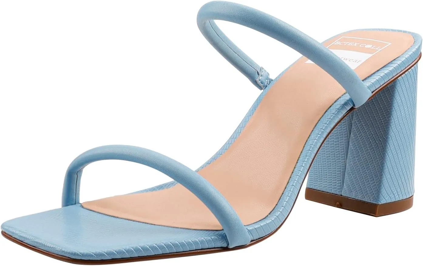 BCTEX COLL Women's High Heeled Sandal Two Strap Square Toe Slip on High-heeled Sandal High Heel Sandal Comfortable for Women