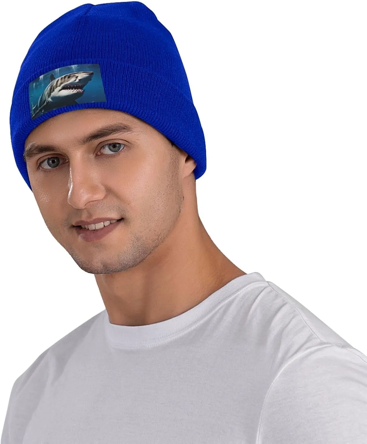 Beanie for Men Winter Hats for Women Knit Hat Great White Shark Beanie Soft Warm Cuffed Caps Stylish Watch Cap Black Beanie