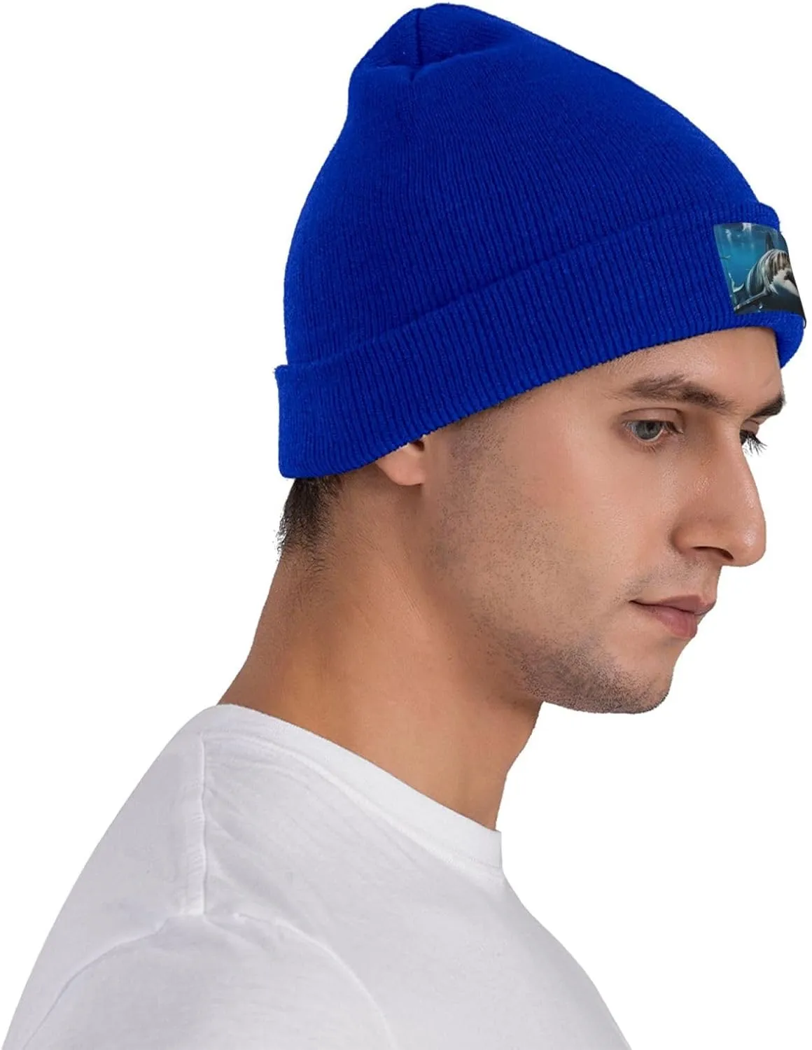 Beanie for Men Winter Hats for Women Knit Hat Great White Shark Beanie Soft Warm Cuffed Caps Stylish Watch Cap Black Beanie