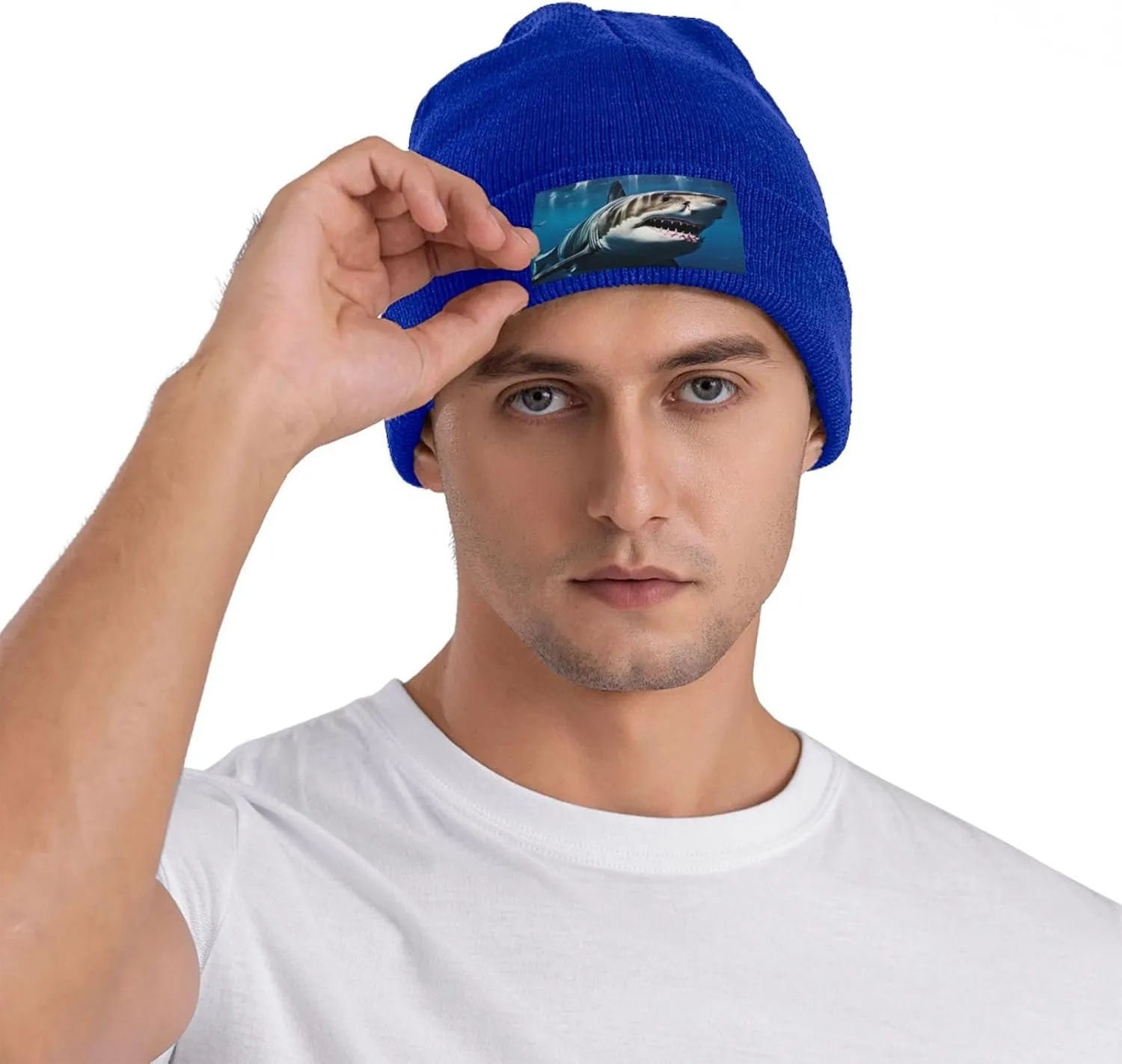 Beanie for Men Winter Hats for Women Knit Hat Great White Shark Beanie Soft Warm Cuffed Caps Stylish Watch Cap Black Beanie