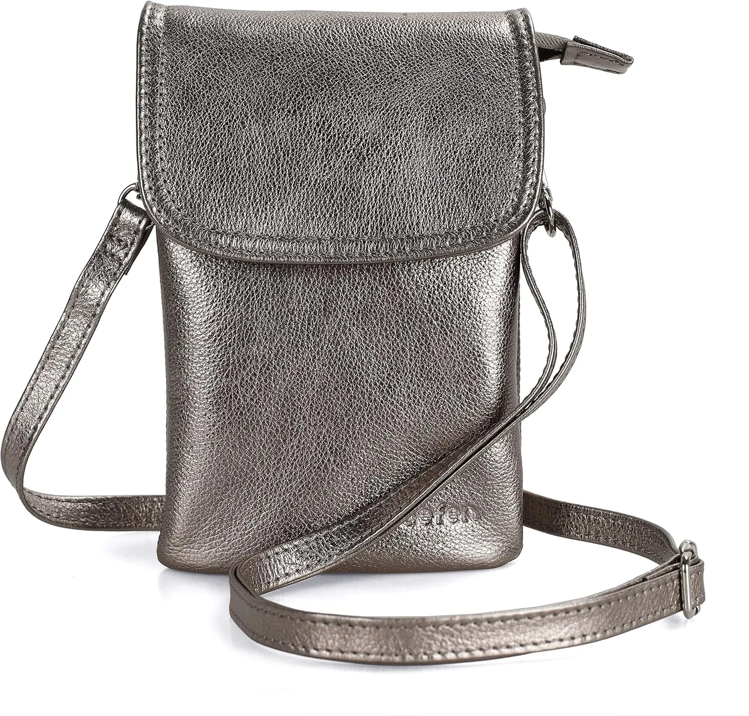 befen Genuine Leather Small Crossbody Bags for Women Cell Phone Bag Cross Body Purses,Silver Zipper
