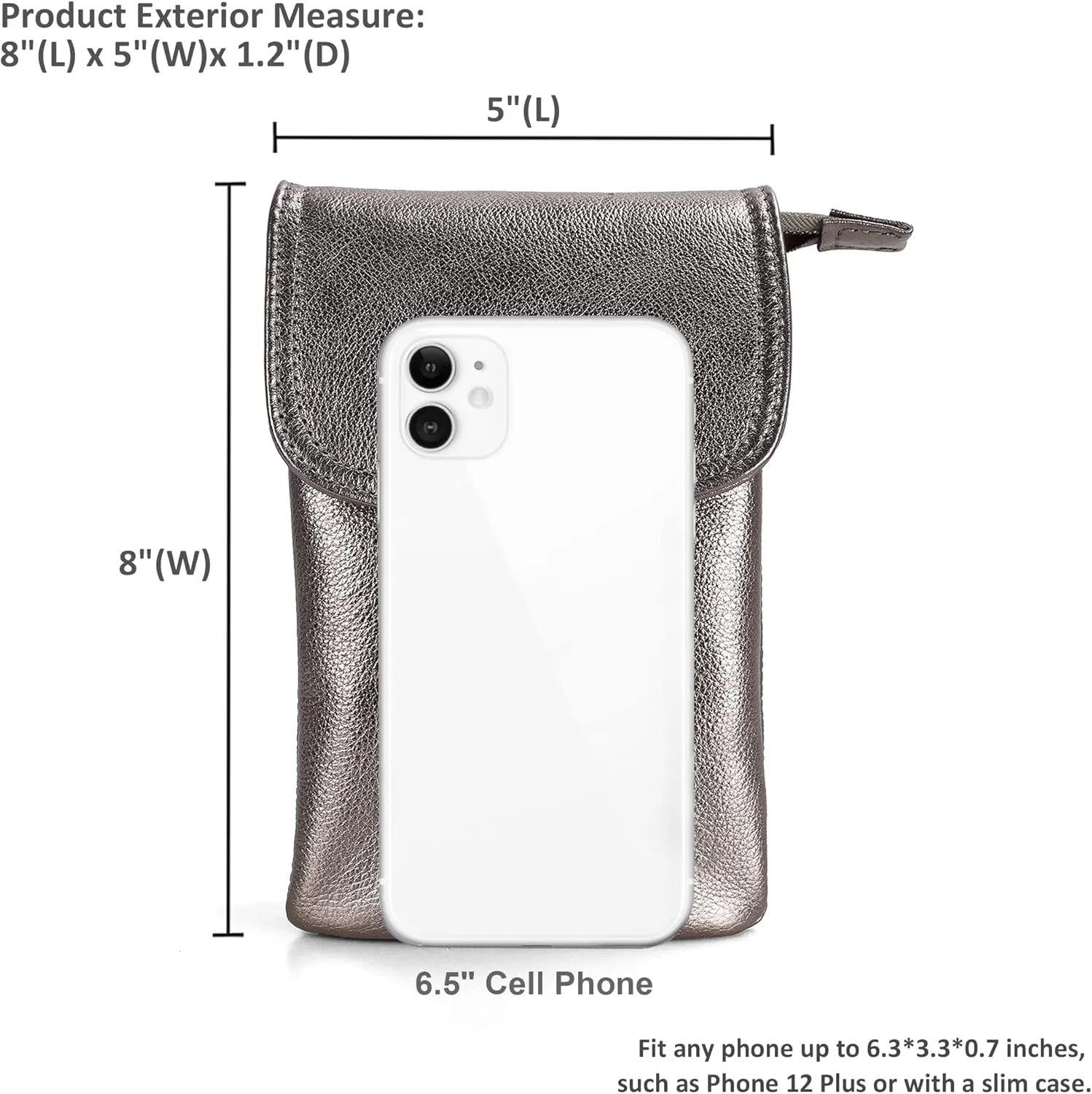 befen Genuine Leather Small Crossbody Bags for Women Cell Phone Bag Cross Body Purses,Silver Zipper