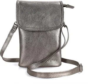 befen Genuine Leather Small Crossbody Bags for Women Cell Phone Bag Cross Body Purses,Silver Zipper