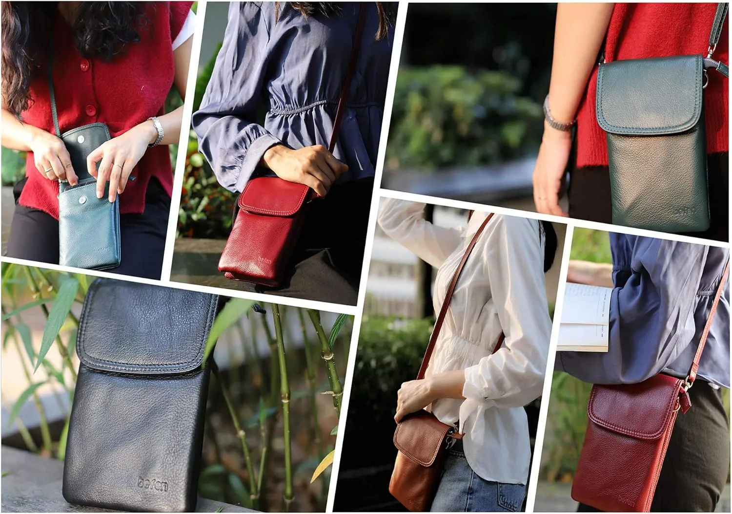 befen Genuine Leather Small Crossbody Bags for Women Cell Phone Bag Cross Body Purses,Silver Zipper