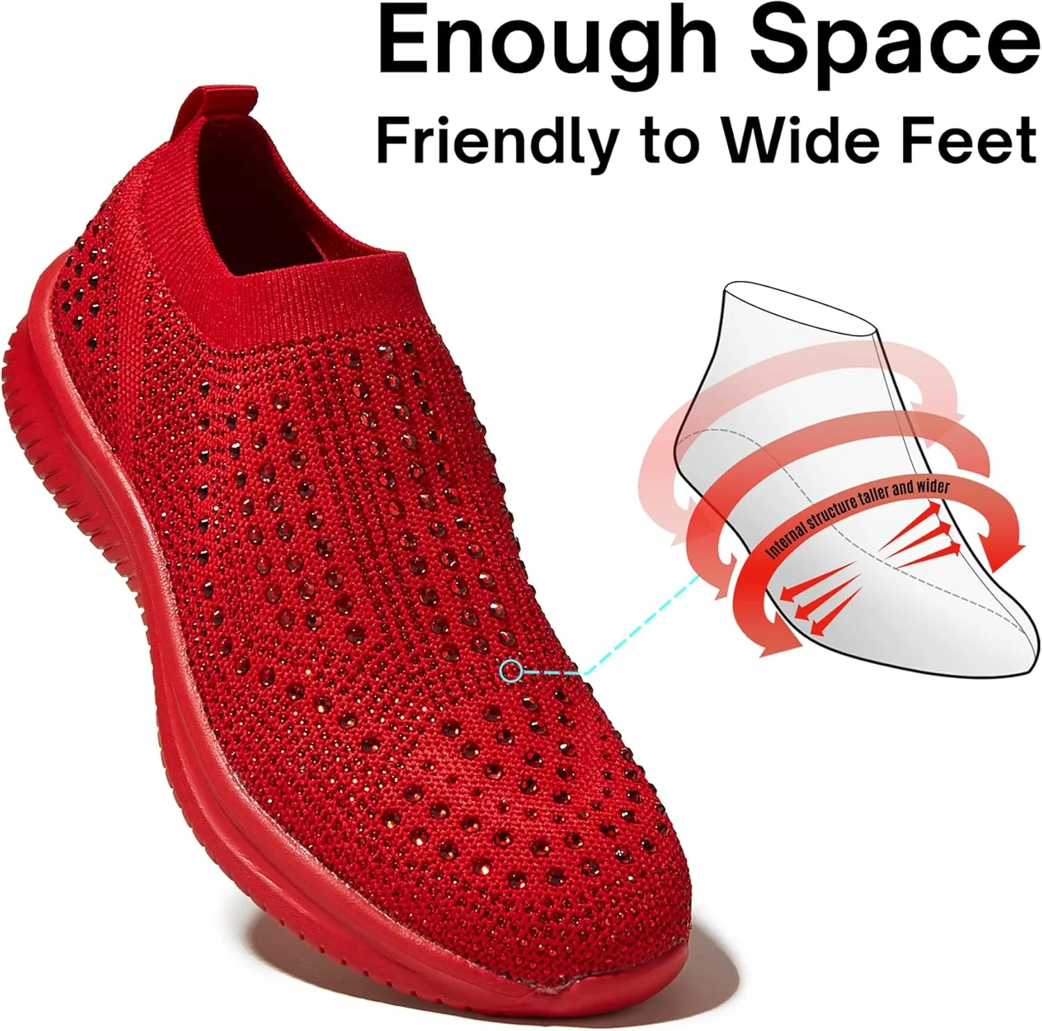 BELOS Women's Rhinestone Mesh Slip On Walking Shoes Fashion Breathable Spakle Glitter Sneaker