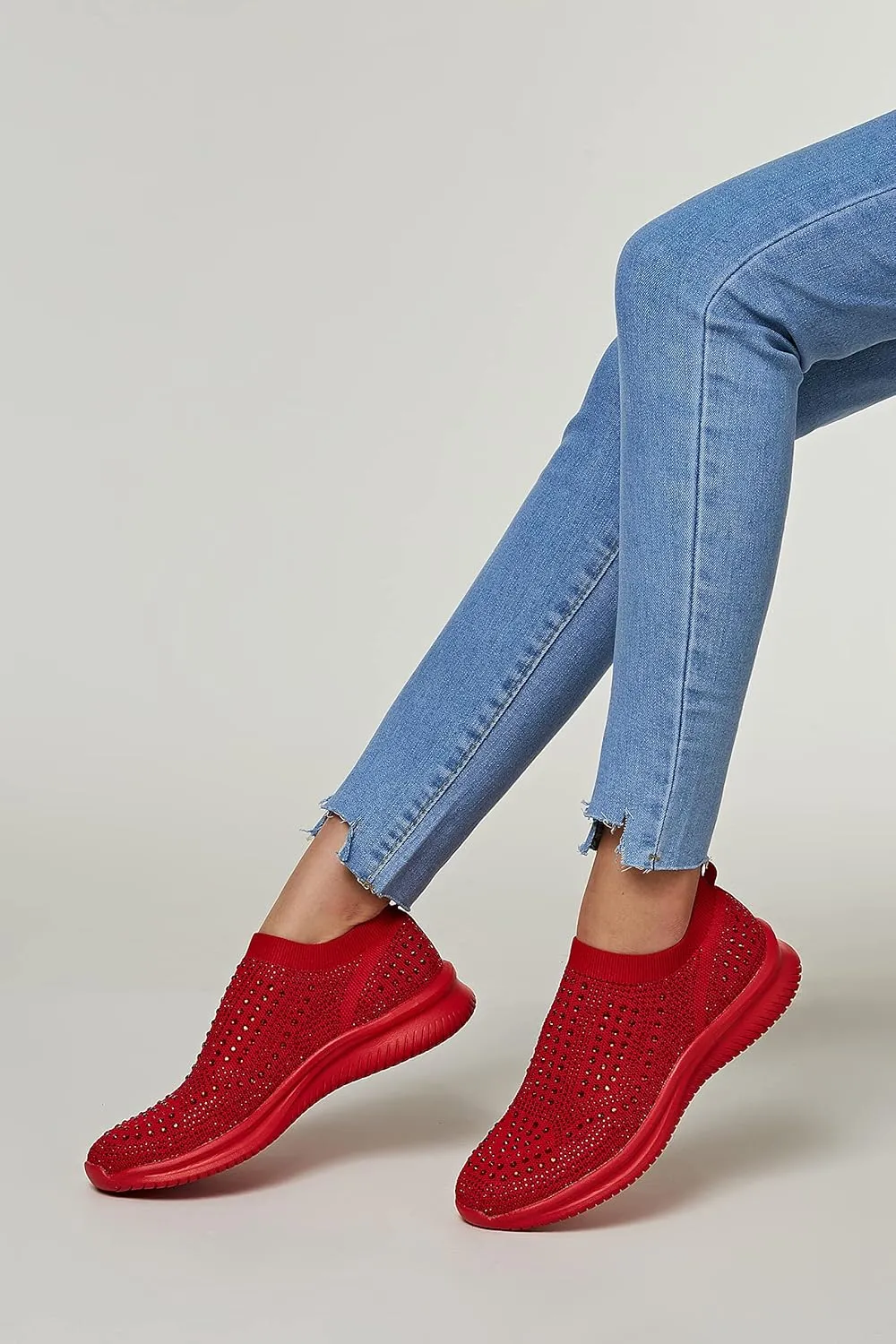 BELOS Women's Rhinestone Mesh Slip On Walking Shoes Fashion Breathable Spakle Glitter Sneaker
